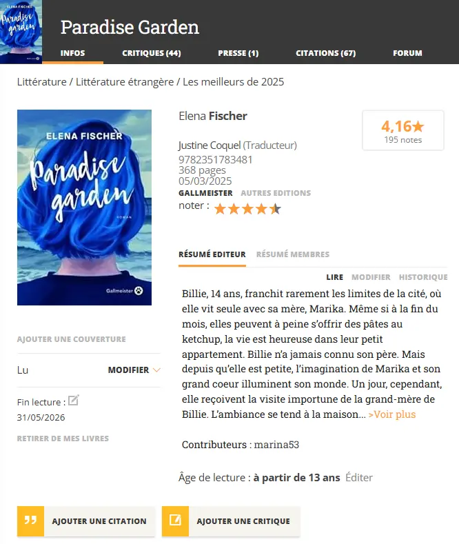babelio application de lecture page d'un livre