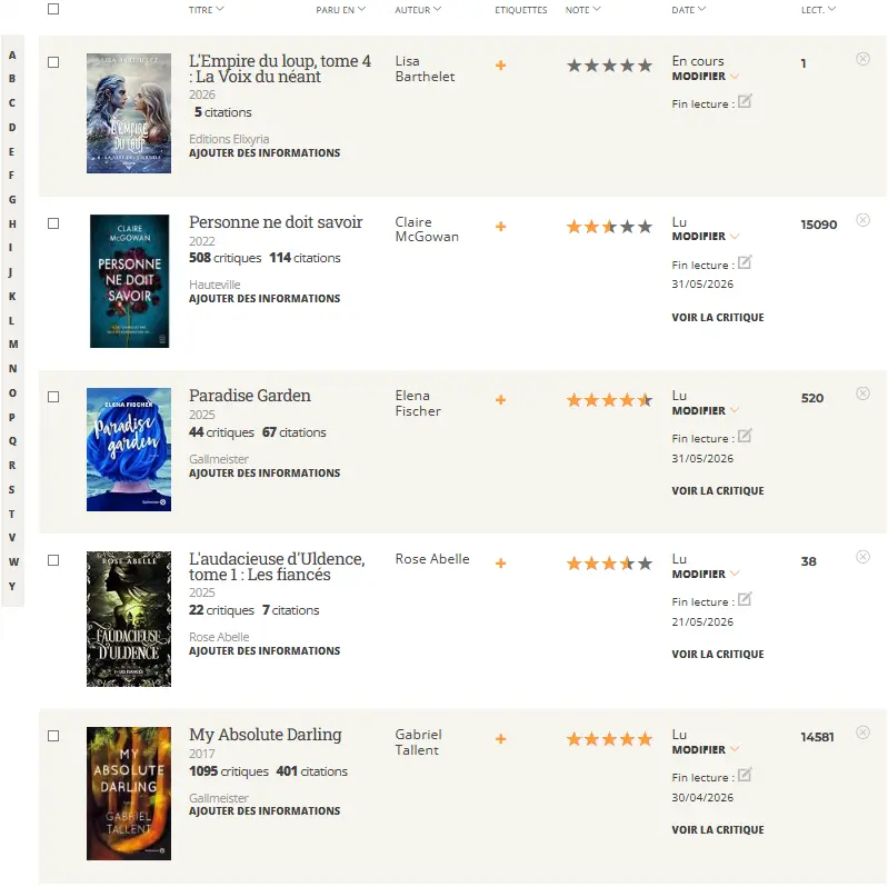 babelio application de lecture toutes mes lectures